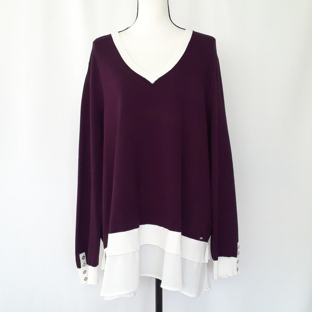 Tommy Hilfiger Burgundy Chiffon Layered Knit Blouse Size XXL